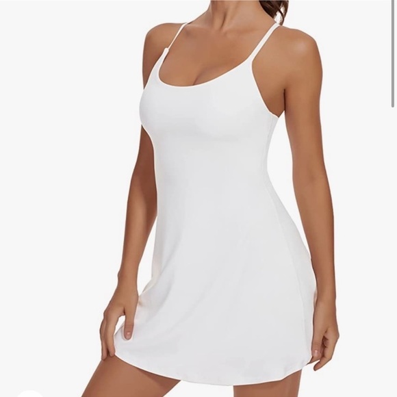 K.Tennis Dress, Workout with Built-in Bra Shorts Pockets Exercise Dress - Picture 3 of 16